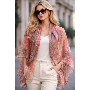 Color Collection 18 100% Silk Paisley Burnout Scarf Sheer Oversized